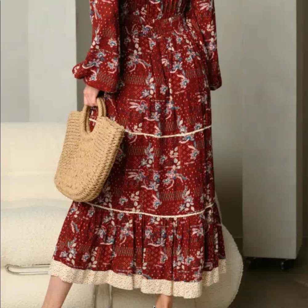Trend Setter Diva Boutique Rust Red Floral Tiered Maxi Dress - Picture 5 of 11